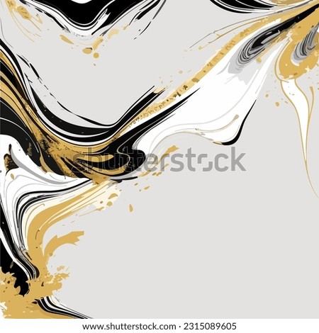 Golden abstract painted marble illustration. Watercolor spot background. Brush splash vector art. Vector with paper marbling textures. White and gold colors.
