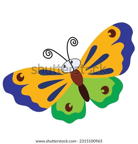 Cute cartoon butterfly clipart page for kids. Vector illustration for children. Vector illustration of Cute cartoon butterfly on isolated white background.