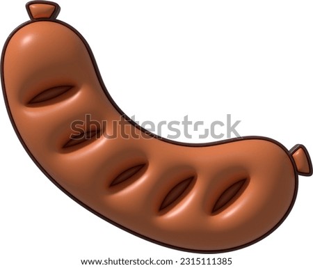 simple fried sausage isolated on white background, street food concept, fast food. Clip art element cartoon style.