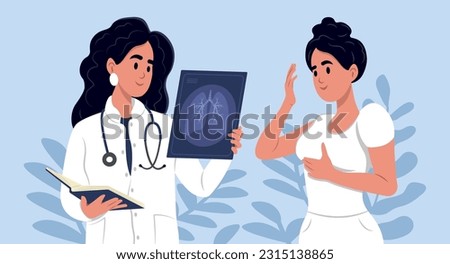 Pulmonology vector illustration. Doctor and patient. Treatment of respiratory organs. Chronic obstructive pulmonary disease , COPD, respiratory allergy, occupational lung diseases, Royalty-Free Stock Photo #2315138865