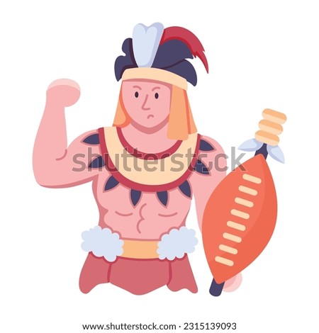 Flat icon of african warrior 