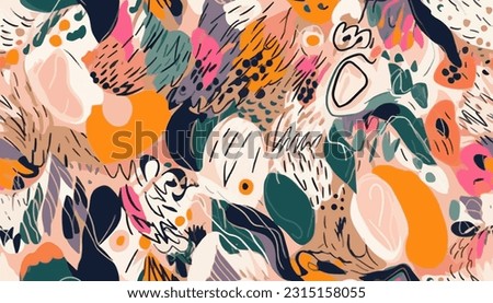 Hand drawn floral abstract silk scarf design. Trendy doodle cartoon style illustration. Fashionable vector template for design.