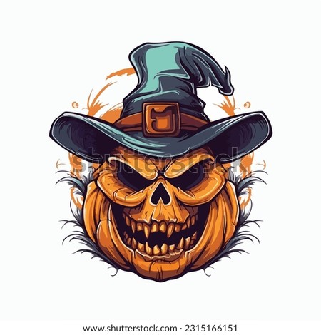jack olantern with a wisard hat vector 2d flat color white background