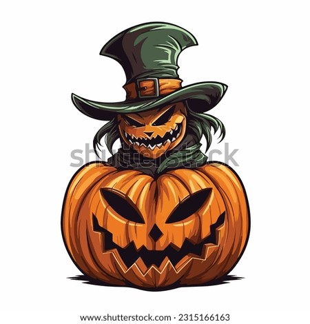 jack olantern with a wisard hat vector 2d flat color white background