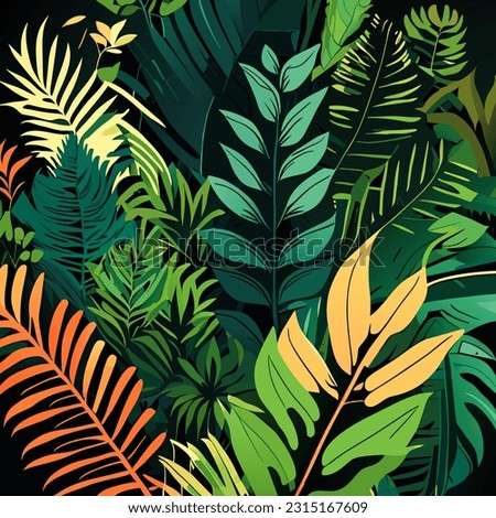 Tropical seamless pattern with palm and monstera leaves. Vector illustration