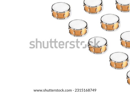 Drums and snare drums on white background.