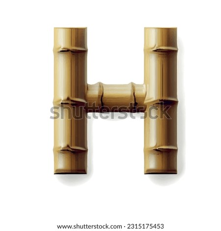 capital letter H in bamboo with white background. Bamboo alphabet, letter H isolated on white background, vector illustration