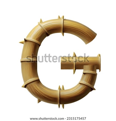 capital letter G in bamboo with white background. Bamboo alphabet, letter G isolated on white background, vector illustration