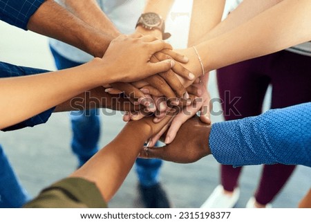 Team, hands together and trust of staff with collaboration, support and community. Diversity, worker friends and group with achievement, solidarity and agreement hand sign for teamwork success Royalty-Free Stock Photo #2315198377