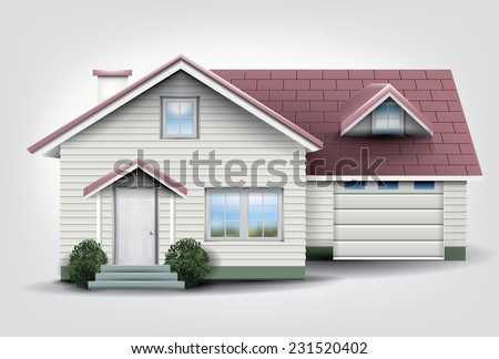 Suburban family house with garage. 