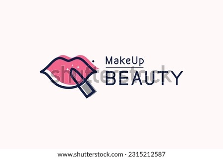 Makeup beauty logo design with lips and stick concept