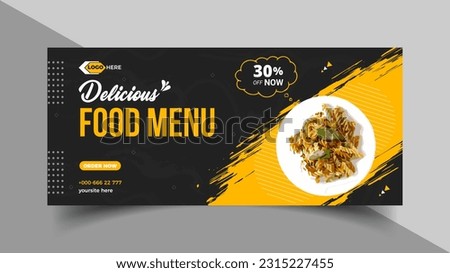 Super delicious fast food Facebook cover banner template. Food banner or poster design for online business marketing. Perfect for business branding, web ads, social media ads, social media posts.