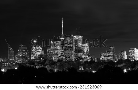 Toronto Night Skyline in Black and White with copy space