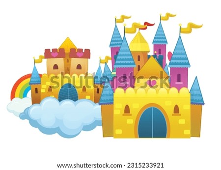 cartoon beautiful and colorful medieval castle isolated illustration for kids