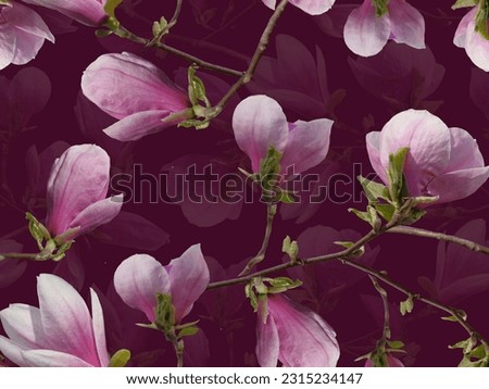 Seamless floral ornament with pink magnolias.