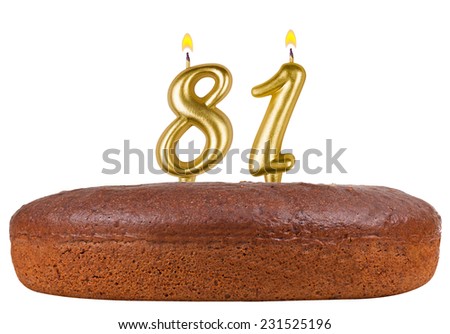 birthday cake with candles number 81 isolated on white background
