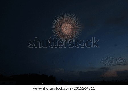 Fireworks display at sunset in summer
