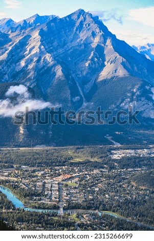 Spectacular scene of Cascade Mountain overlooking the town of Banff in the Canada Rockies