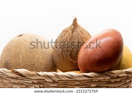 Group of tropical fruits isolated on white background.
Natural, Organic, Fruit Market. Selective focus.