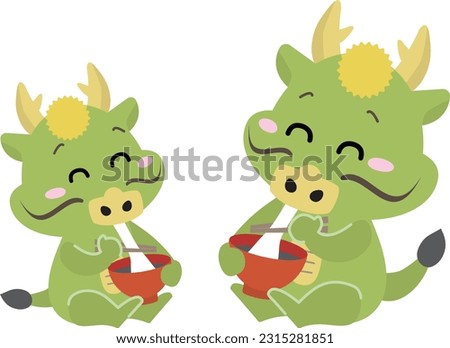 A dragon happily eating zoni and zenzai
