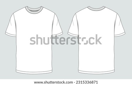 Short sleeve T shirt Technical Fashion flat sketch vector illustration template front and back views. Clothing design mock up for men's isolated on grey background. Royalty-Free Stock Photo #2315336871