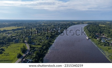 Panoramic view from drone on Staraya Ladoga Fortress and Volkhov river