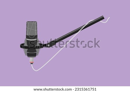 Graphic flat design drawing of modern microphone with clipping path logo, icon, symbol. Condenser mic for studio recording voice. Sound recording equipment concept. Cartoon style vector illustration