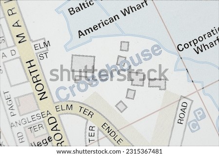 Crosshouse District of the port city of Southampton, Hampshire, United Kingdom atlas map town name - line drawing