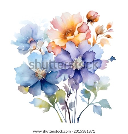 Watercolor Beautiful Flowers Clip Art, Floral Illustration, Digital Artwork