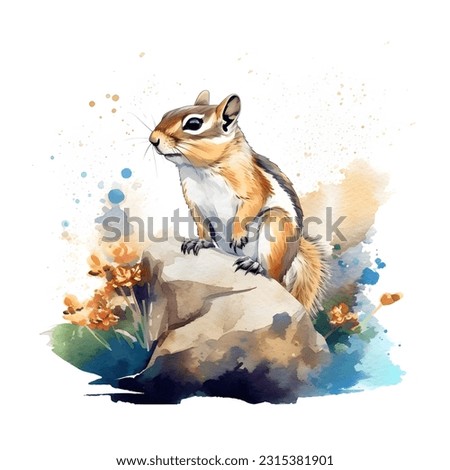 Watercolor Cute Little Chipmunk Clip Art, Animal Illustration, Digital Artwork