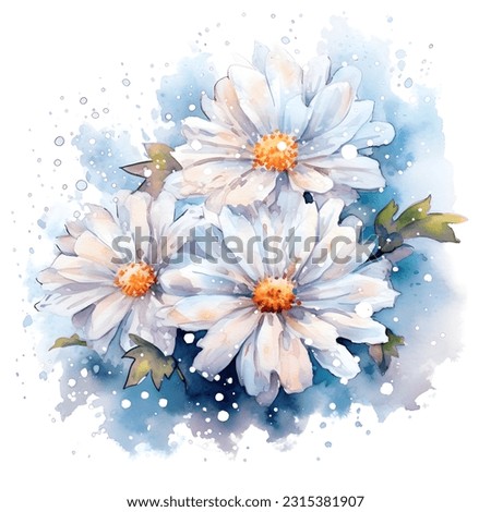 Watercolor Snow Beautiful Flowers Clip Art, Floral Illustration, Digital Artwork
