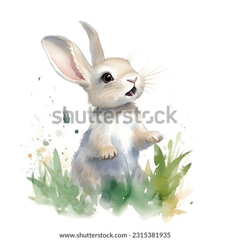 Watercolor Cute Little Rabbit Clip Art, Animal Illustration, Digital Artwork