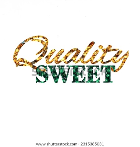 Quality sweet font on white background. real chilli seeds and green berries font.