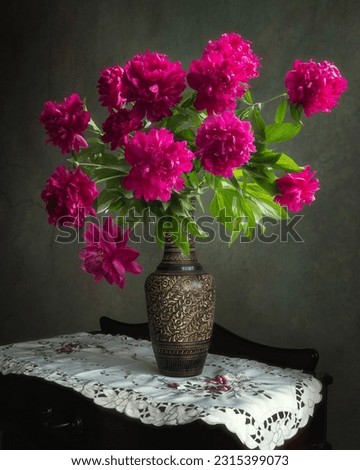 Still life with splendid bouquet of peonies