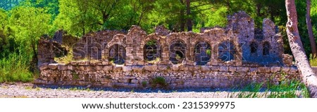 Panoramic view of Olympos Ancient City in June 2023. Olympos Beydaglari National Park, Kemer, Antalya.