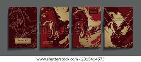 Luxury trendy background with abstract marble pattern in Scarlet red and gold color. Modern elegant cover design. Elite premium vector template for stylish brochure, flyer layout, modern