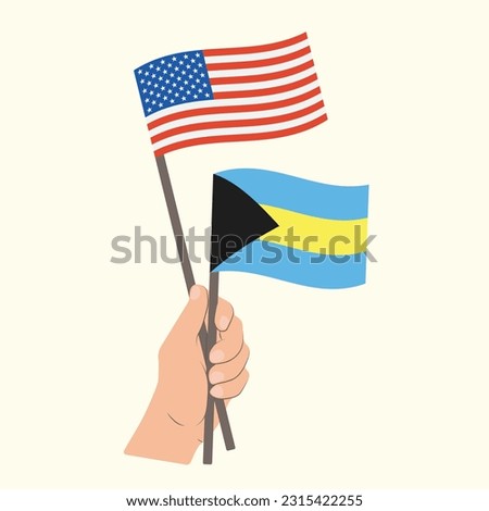 Flags of the USA and Bahamas, Hand Holding flags