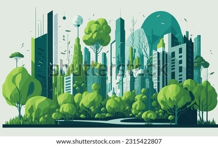 illustration that represents the delicate balance between nature and technology. futuristic cityscape seamlessly integrated with lush greenery and natural elements, emphasizing sustainable living and Royalty-Free Stock Photo #2315422807