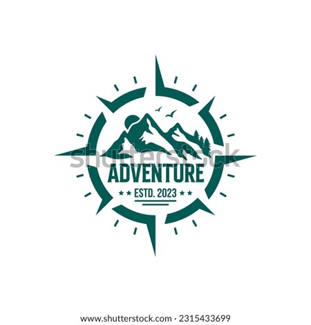 hipster badge adventure outdoor logo with Compass and mountain design concept. Universal compass logo. Modern vintage retro concept Royalty-Free Stock Photo #2315433699