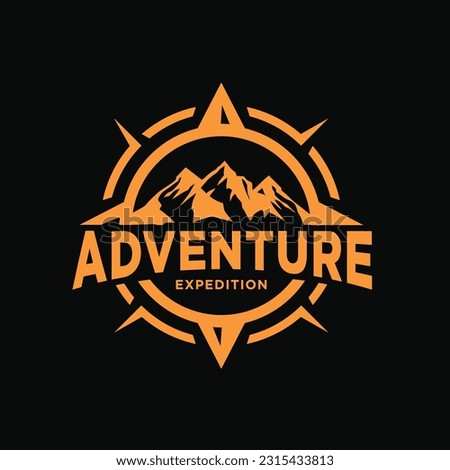 hipster badge adventure outdoor logo with Compass and mountain design concept. Universal compass logo. Modern vintage retro concept