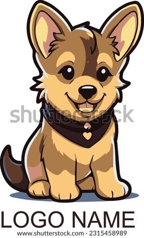 Cartoon puppy sitting, Happy Portrait of cute little dog wearing collar. Dog friend. Mascot Vector illustration