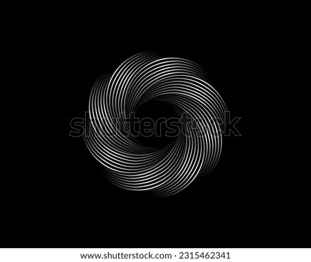 Metallic Abstract Flower Vortex, vector geometric circles logo design isolated on black background. Technology round in wave elements