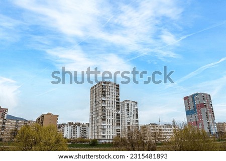 View at high rise buildings in Zenica, Bosnia Herzegovina in spring outdoors