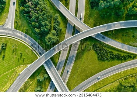 Aerial view of a road intersection in the city of Vilnius, Lithuania, on summer day Royalty-Free Stock Photo #2315484475