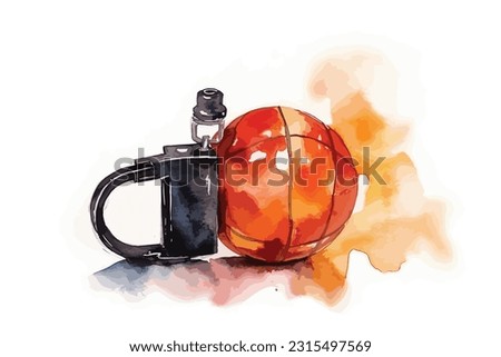 Orange sport basketball tooling watercolor painting art illustration on white background