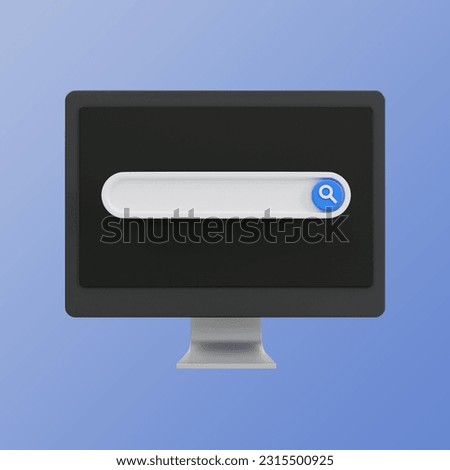 3d minimal search screen. search bar template. pc screen with empty search bar. 3d illustration. clipping path included.