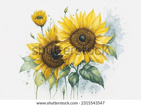 The Beautiful Watercolor Painting of Sunflower