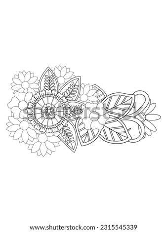 Flower and Leaves. Aloha Hawaii vector floral artwork. Coloring book pages for adults 