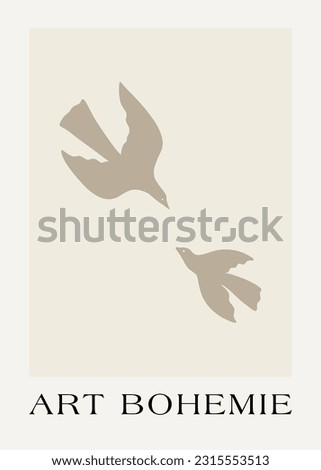 Abstract groovy posters dove of peace. Modern trendy Matisse minimal style. Hand drawn design for wallpaper, wall decor, print, postcard, cover, template, banner.