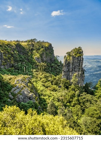 Vertical shot of The Pinnacle Rock at the Driekop Gorge during afternoon, Mpumalanga, South Africa